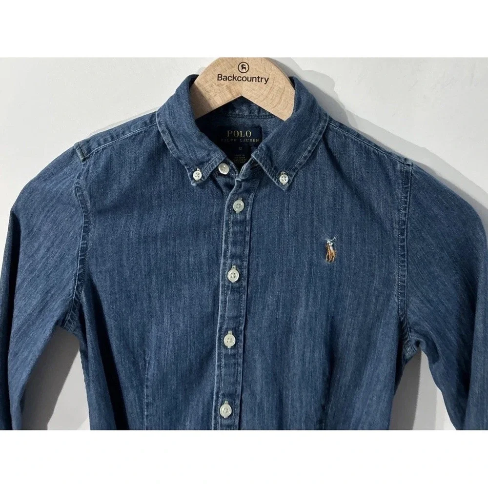 Girls Polo Ralph Lauren Denim Belted Shirt Dress Size 12 Size Western